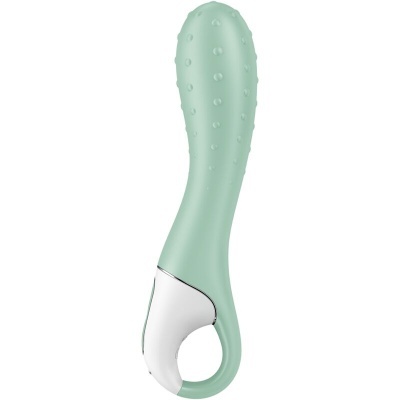 Vibrador verde água com textura e base branca com anel