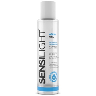 Garrafa transparente de gel íntimo lubrificante SENSILIGHT AQUA GEL com tampa branca