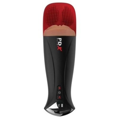 Dispositivo preto e vermelho com superfície texturizada