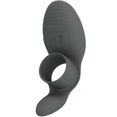 Dispositivo de silicone cinzento com superfície texturada e símbolos CE e contentor para resíduos