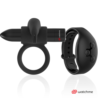 Anel vibratório preto com controlo remoto e marca watchme