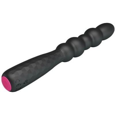 Vibrador preto texturizado com botão rosa na base