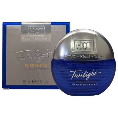 Perfume Twilight Pheromone para homem em embalagem azul e prateada