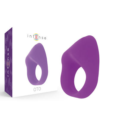 Anel vibratório roxo em silicone com embalagem branca e roxa