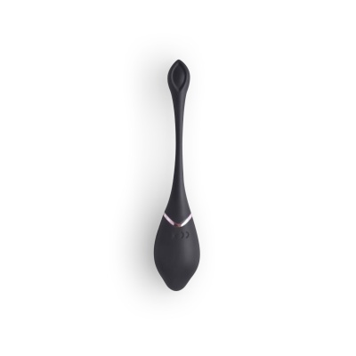 Dispositivo preto de silicone com detalhes rosa metálico e símbolo CE