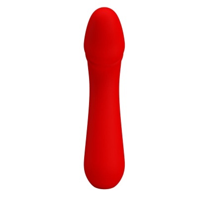 Vibrador vermelho de silicone com forma alongada e superfície lisa
