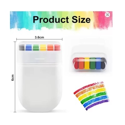 Estojo branco com giz de cera colorido e paleta de arco-íris