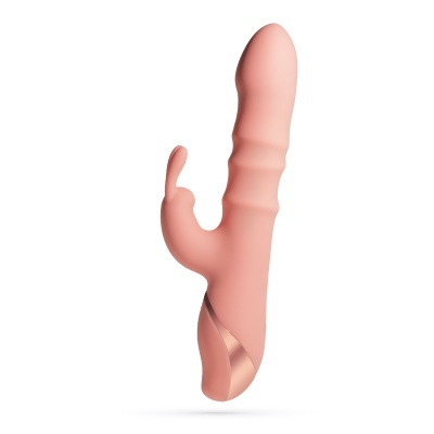 Vibrador cor-de-rosa com texturas e faixa metálica dourada