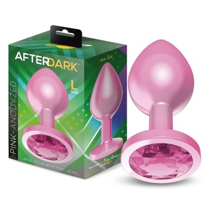 plug anal rosa com joia rosa na base, embalagem verde AFTRDARK