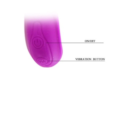 Produto roxo com botões ON/OFF e VIBRATION BUTTON