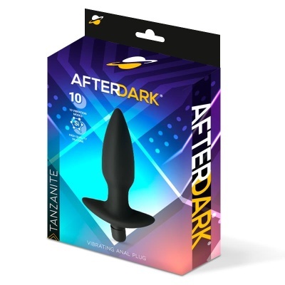 Embalagem do plug anal vibratório AfterDark Tanzanite em silicone preto