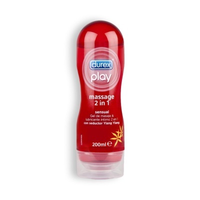 Frasco de gel Durex Play Massage 2 in 1 vermelho com tampa transparente