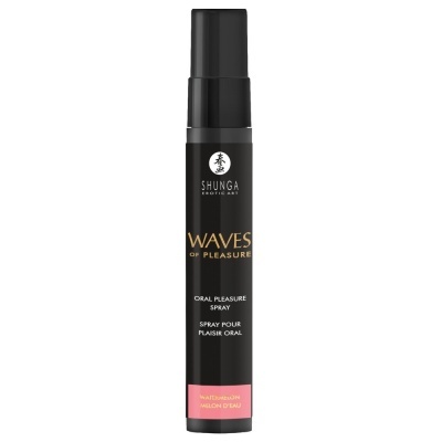 Spray oral preto Waves of Pleasure da marca Shunga com sabor watermelon.