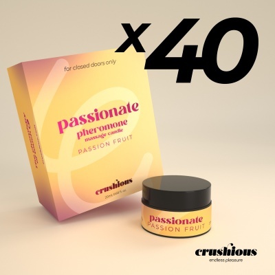 Caixa e frasco de vela de massagem Passionate pheromone Passion Fruit