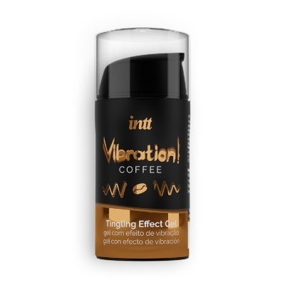 Embalagem preta e castanha de gel Vibration! Coffee com tampa transparente
