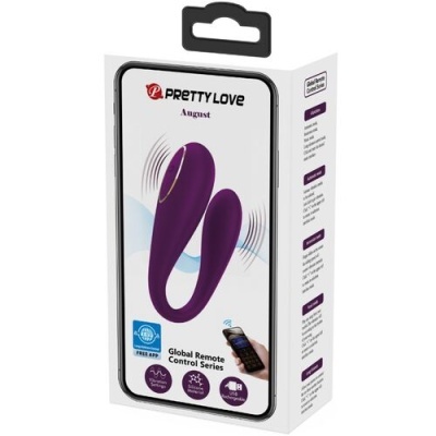 Embalagem Pretty Love August com vibrador roxo e controlo remoto