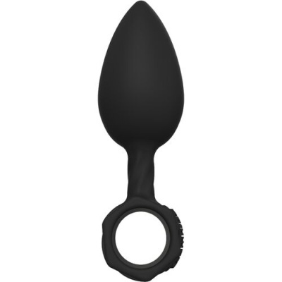 Plug anal preto de silicone com argola circular