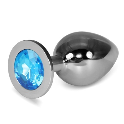 Plug anal metálico prateado com pedra azul