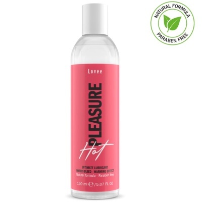 Frasco de lubrificante íntimo com rótulo rosa e texto preto e branco.