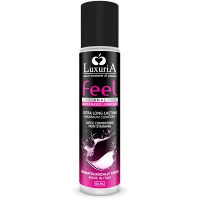 Frasco de lubrificante anal Luxuria Feel preto e rosa 60 ml