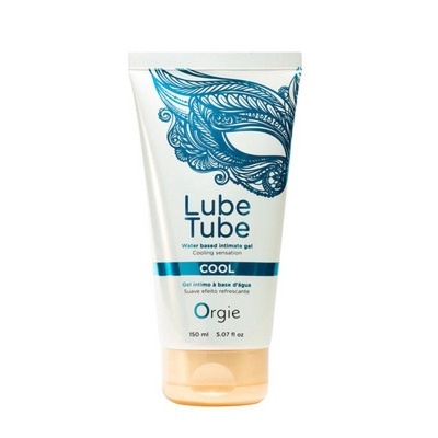 Gel íntimo Lube Tube Orgie com design azul e embalagem branca