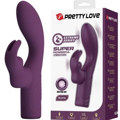 Vibrador roxo com embalagem branca da marca Pretty Love