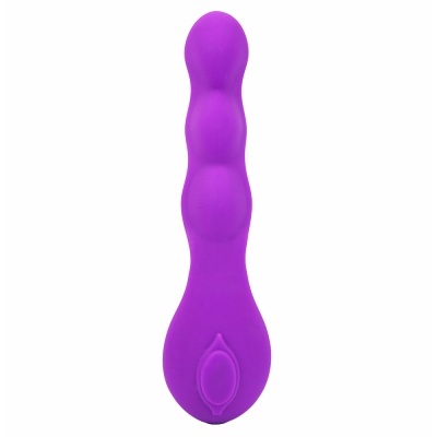 Vibrador roxo de silicone ondulado com botão oval na base