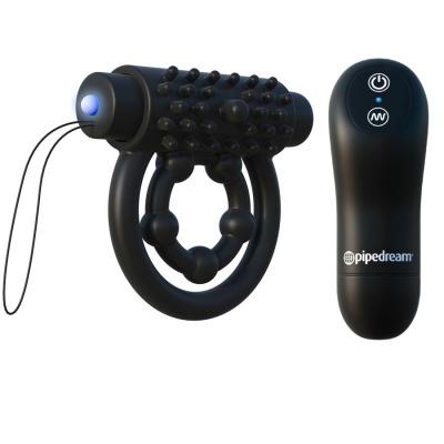 Anel vibratório preto de silicone com textura e comando remoto PIPEDREAM