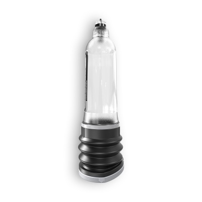 Frasco transparente com tampa preta e corpo preto anelado