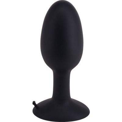 Plug anal preto de silicone com base alargada e balão de enchimento
