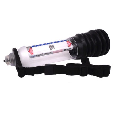 Bomba manual Bathmate Hydropump transparente com extremidade preta e correia preta