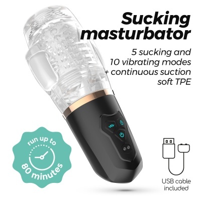 Masturbador masculino transparente com textura interna e corpo preto com botões touch iluminados
