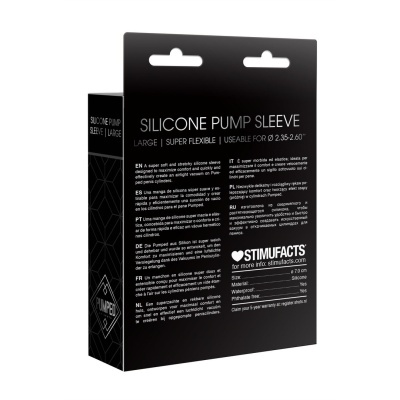 Embalagem preta com texto branco de manga de silicone para bomba, tamanho grande.