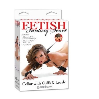 Embalagem com coleira, algemas e trela da série Fetish Fantasy