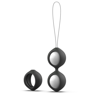 Conjunto de bolas geisha e anel em silicone preto com bolas brancas