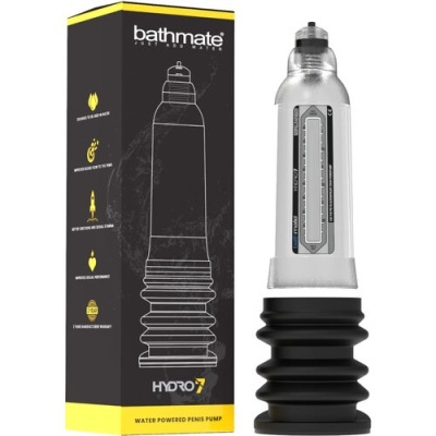 Bomba de pénis Bathmate Hydro7 com embalagem preta e amarela.