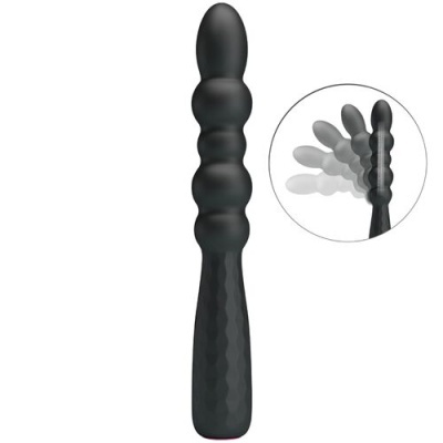 Vibrador preto de silicone com esferas e cabo texturizado
