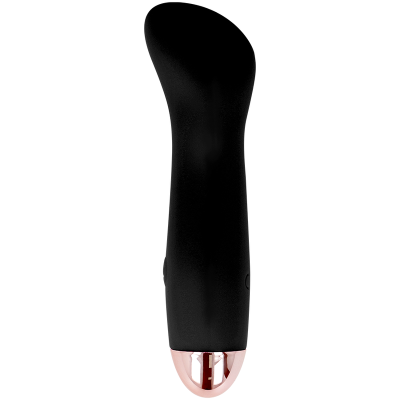 Vibrador preto com base rosa metalizada em fundo branco