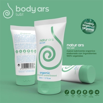 Tubos de lubrificante natur ars bio lub! branco com tampa verde sobre fundo verde