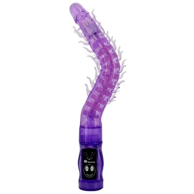 Vibrador roxo translúcido com textura e controlo digital