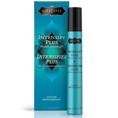 Gel feminino Intensify Plus da Kama Sutra em frasco azul com caixa azul