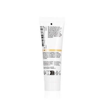 Frasco branco com gel lubrificante, texto e código de barras.