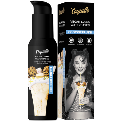 Frasco preto de lubrificante vegan à base de água com embalagem preta e imagem de mulher vintage