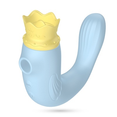 Dispositivo em silicone azul claro com topo amarelo em forma de coroa