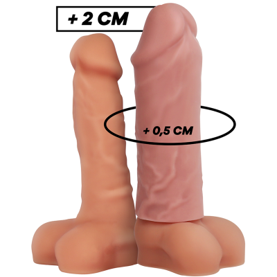 Duas próteses penianas de silicone com diferentes tamanhos e texturas