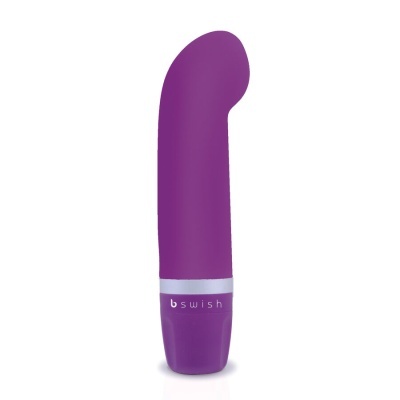 Vibrador pessoal roxo com base prateada e texto b swish