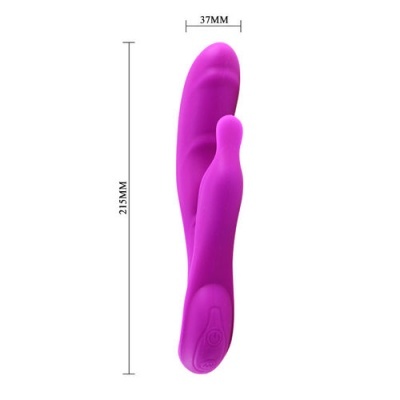 Vibrador duplo cor rosa em silicone com botão de controlo