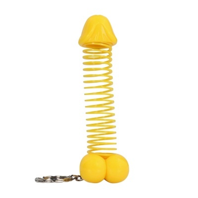 Chaveiro mola amarelo em forma de pênis estilizado