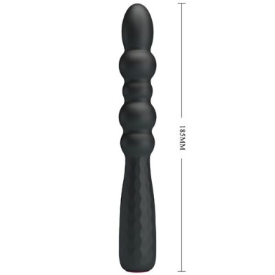 Vibrador preto com textura ondulada e punho texturizado