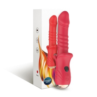 Brinquedo erótico vermelho com caixa branca de silicone